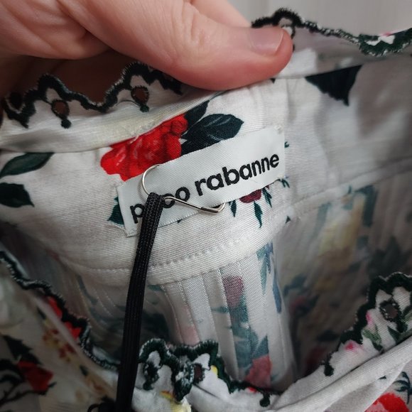 Paco Rabanne White Rose Print Eyelet Trim Minidress - Picture 2 of 9